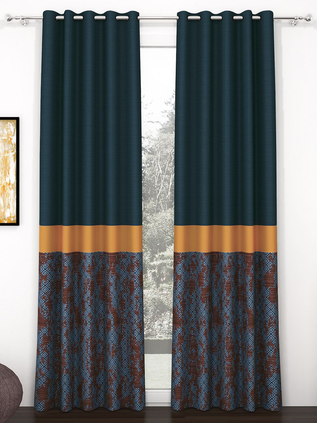 

Story@home Navy Blue & Maroon 2 Piece Room Darkening Door Curtain