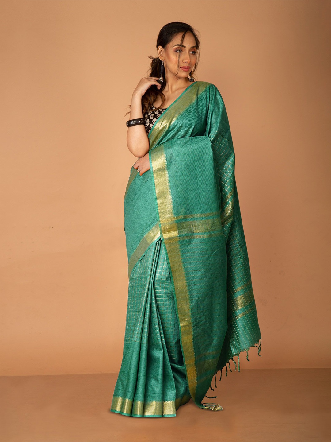 

Unnati Silks Woven Design Zari Handloom Chanderi Saree, Green