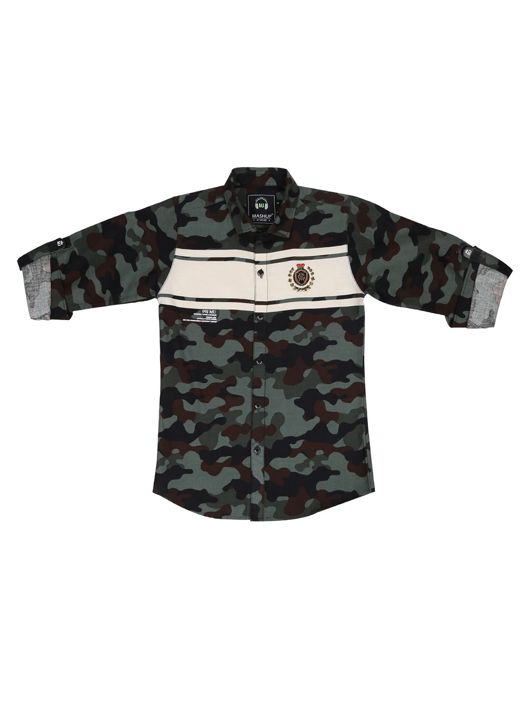 

MashUp Boys Classic Spread Collar Camouflage Printed Cotton Casual Shirt, Olive