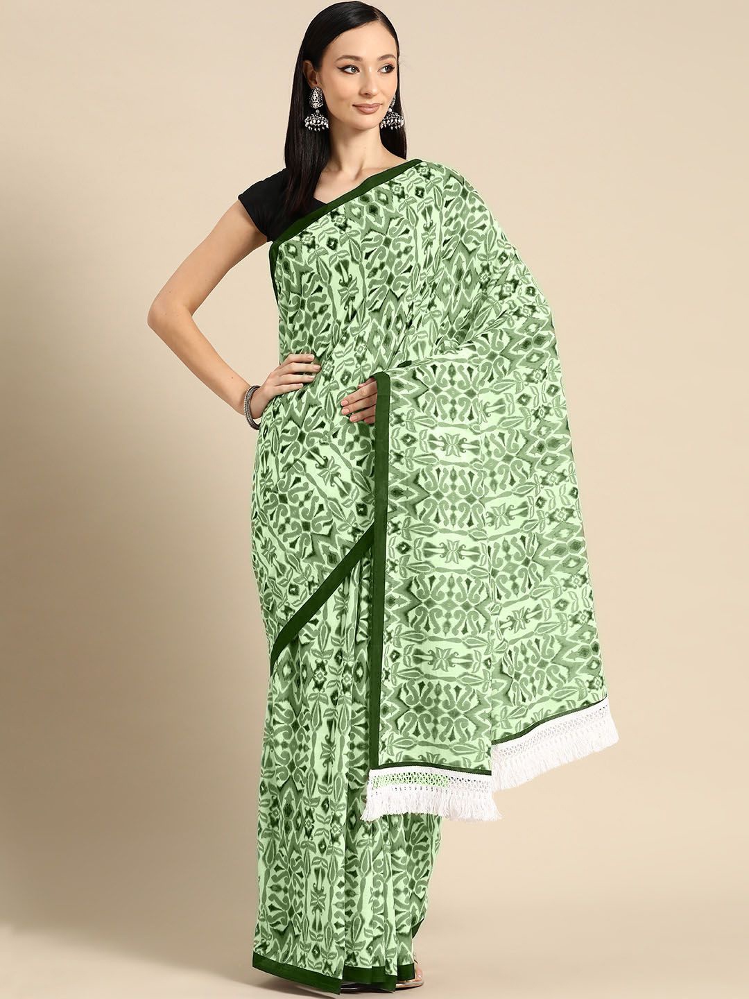 

BUTA BUTI Ethnic Motifs Printed Pure Cotton Saree, Green