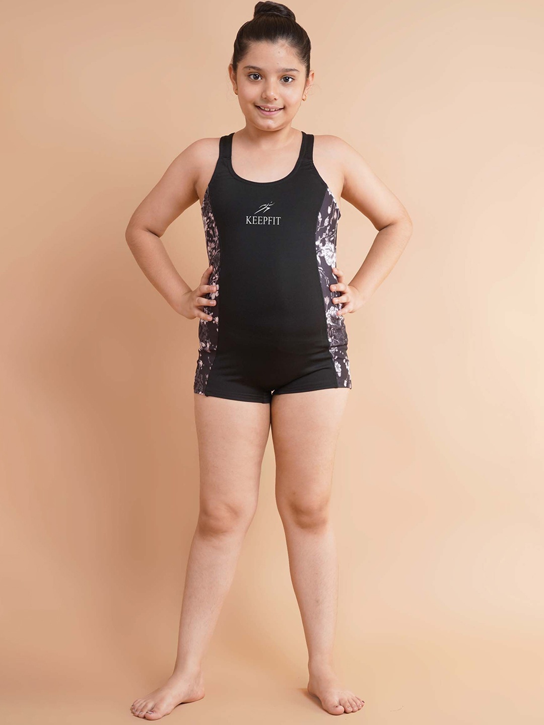 

Keepfit Kids Printed Round Neck Sleeveless Legsuit, Black
