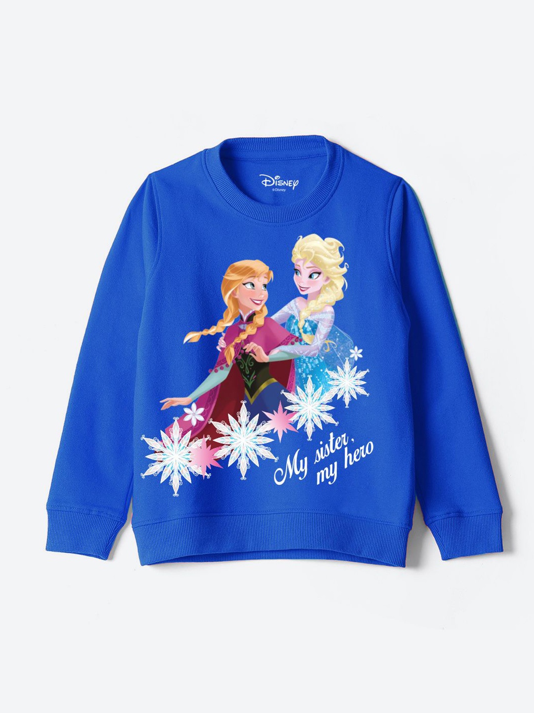 

YK Disney Girls Graphic Printed Round Neck Cotton Pullover Sweatshirt, Blue