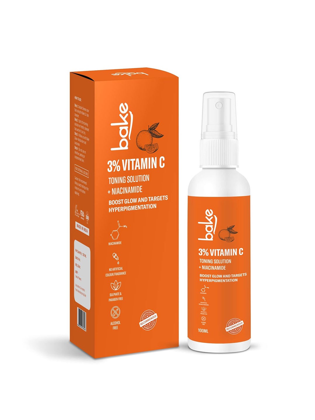 

BAKE 3% Vitamin C Paraben Free Toner 100 ml, Orange