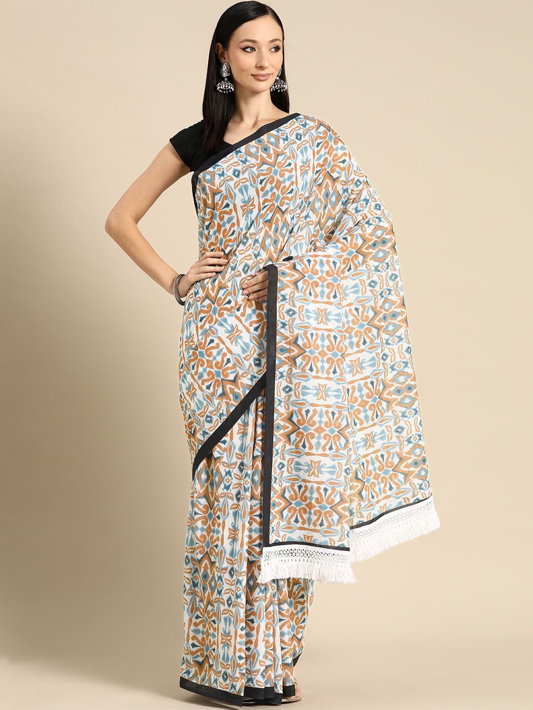 

BUTA BUTI Ethnic Motifs Printed Pure Cotton Saree, Brown