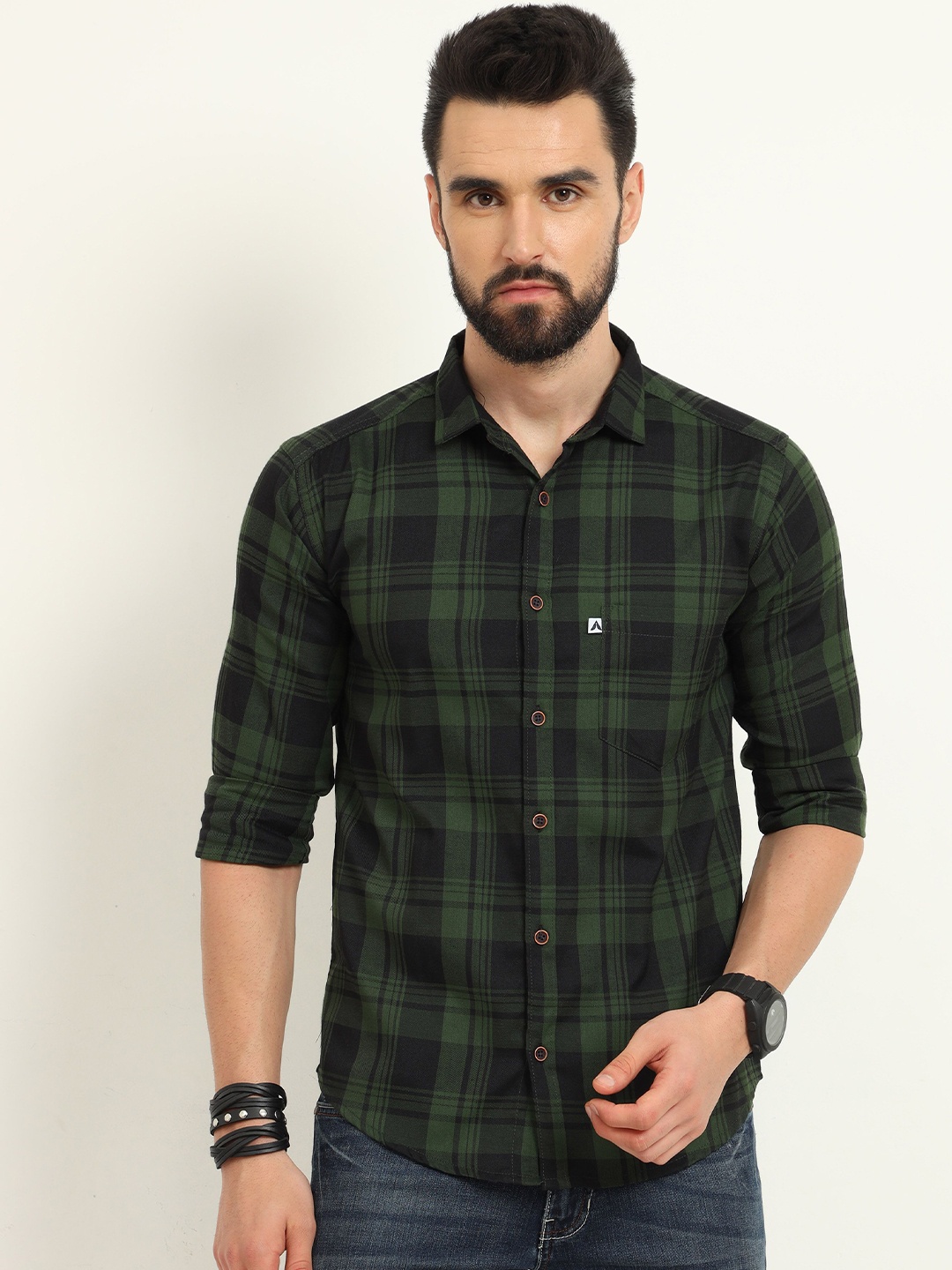 

ALLWIN PAUL Men Comfort Shepherd Checks Opaque Checked Formal Shirt, Green