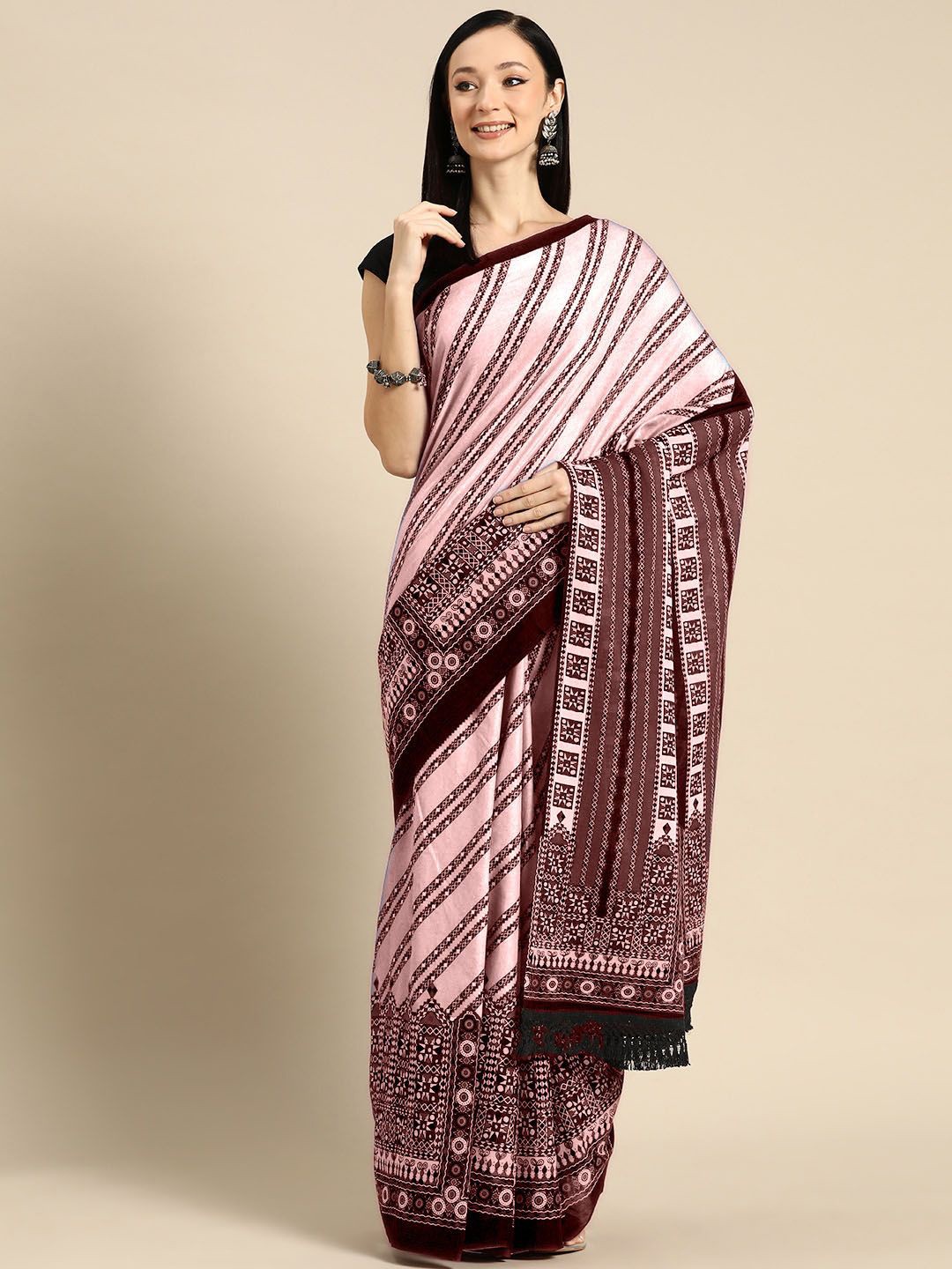 

BUTA BUTI Ethnic Motifs Printed Pure Cotton Saree, Mauve