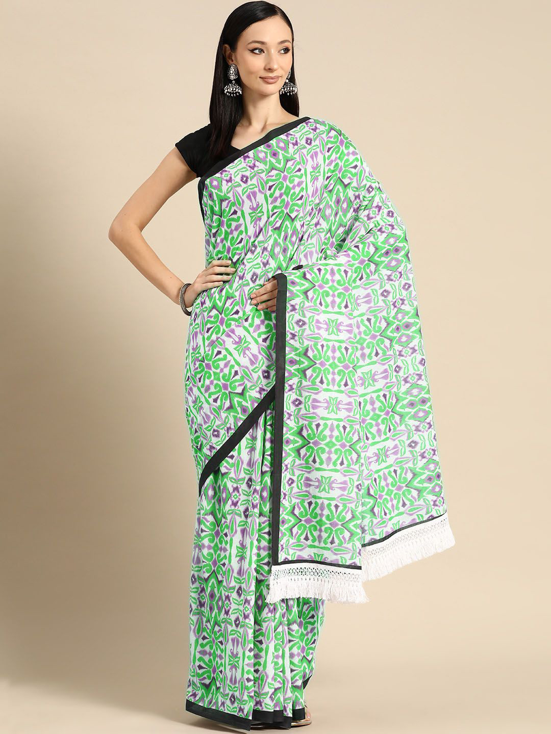 

BUTA BUTI Ethnic Motifs Printed Pure Cotton Saree, Green