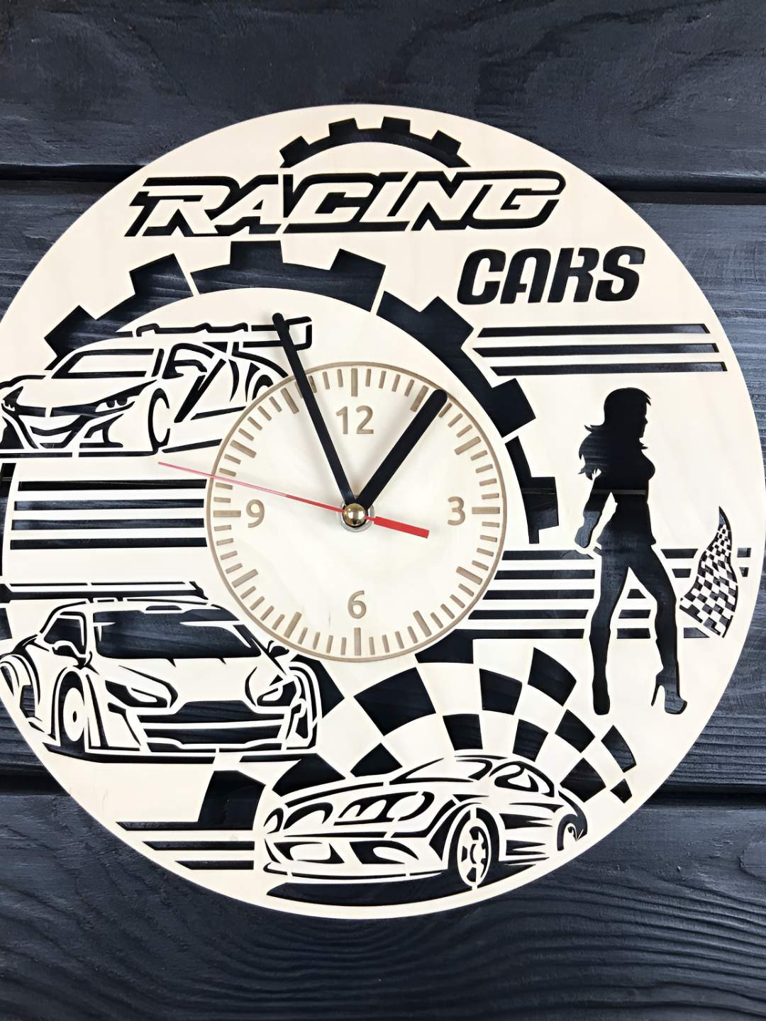 

QEZNEF Beige and Black Printed Wooden Analogue Contemporary Wall Clock