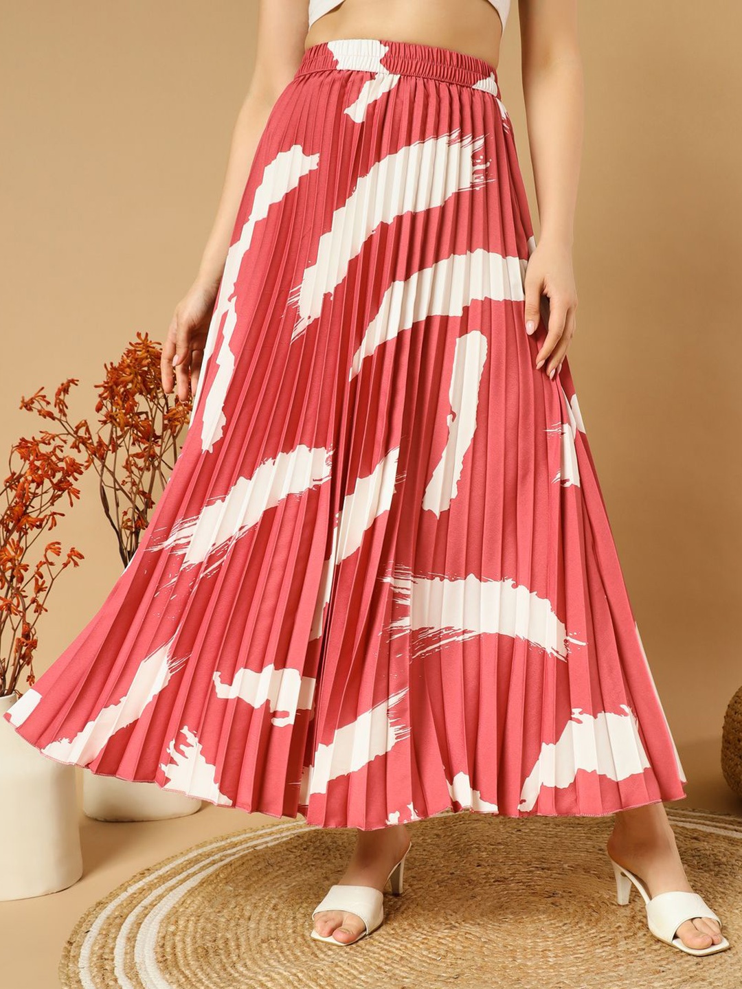 

ZWERLON Printed A-Line Maxi Skirt, Peach