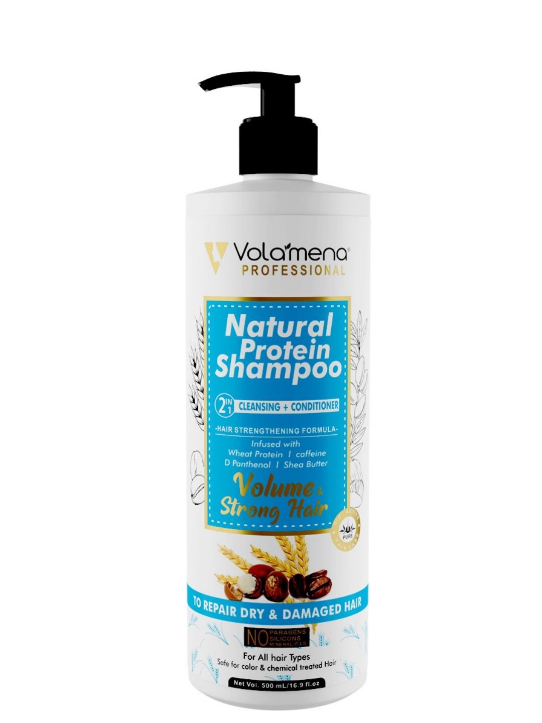 

Volamena Natural Protein 2 In 1 Hair Shampoo With Shea Butter & Wheat Protein-500ml, Off white