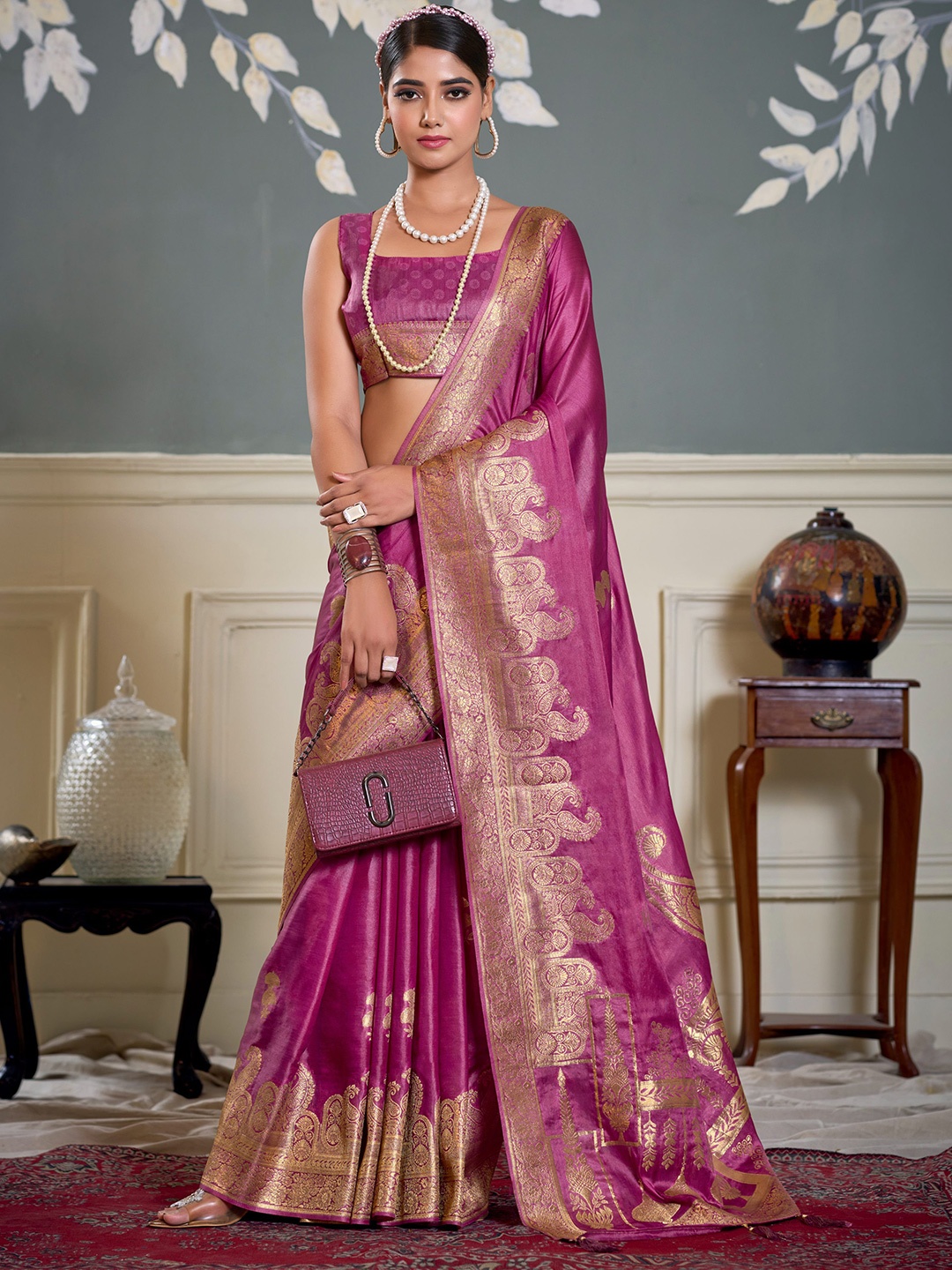 

KAYOMMI Ethnic Motifs Zari Satin Saree, Lavender