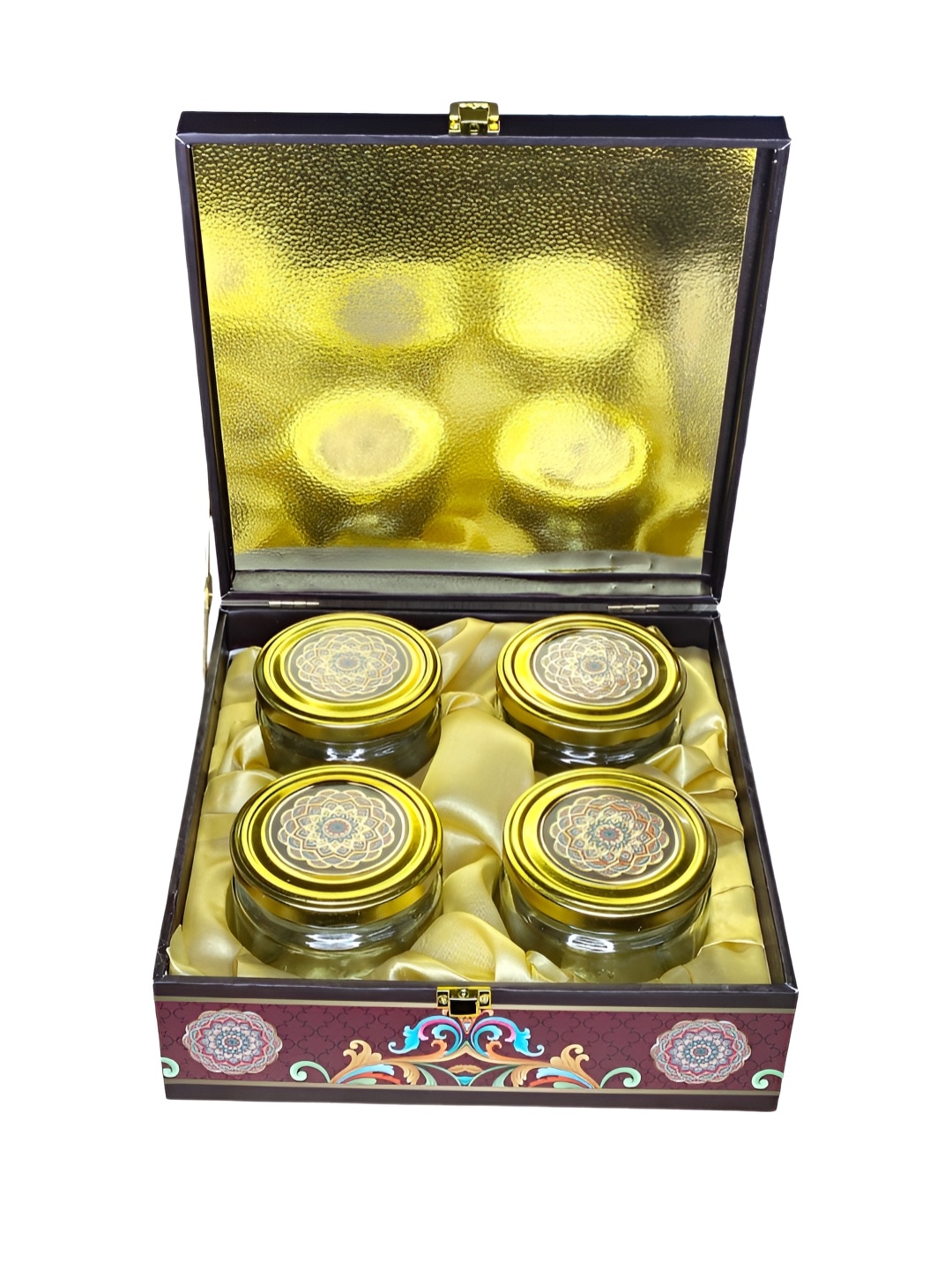 

PUFFSMART Brown & Gold Toned 4 Pieces Jars With Printed Boxes