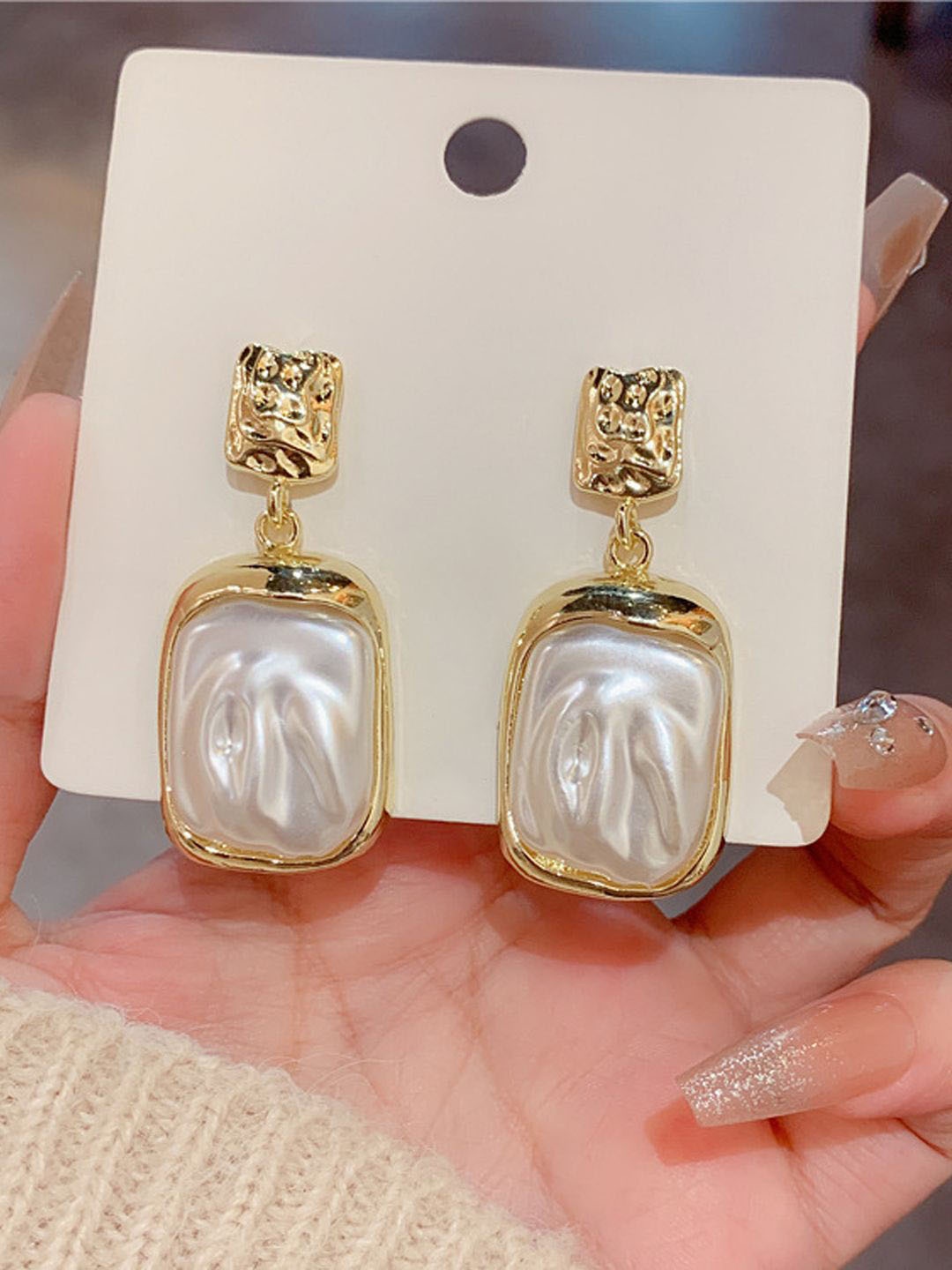 

KRENOZ Stainless Steel Elegant Pearls Drop Earrings, Gold