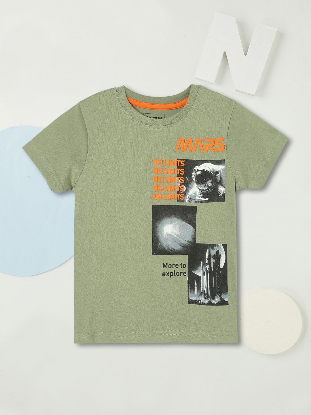 

max Boys Graphic Printed Round Neck Cotton T-shirt, Olive