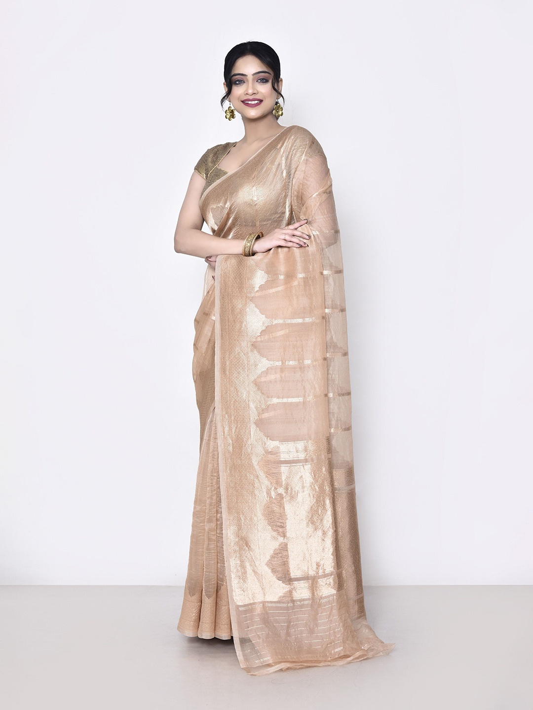 

SPRISH Ethnic Motifs Zari Pure Silk Banarasi Saree, Gold