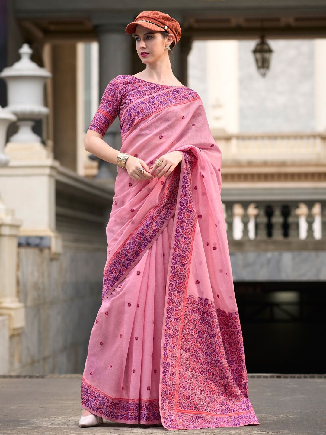 

Anouk Ethnic Motifs Woven Design Saree, Pink