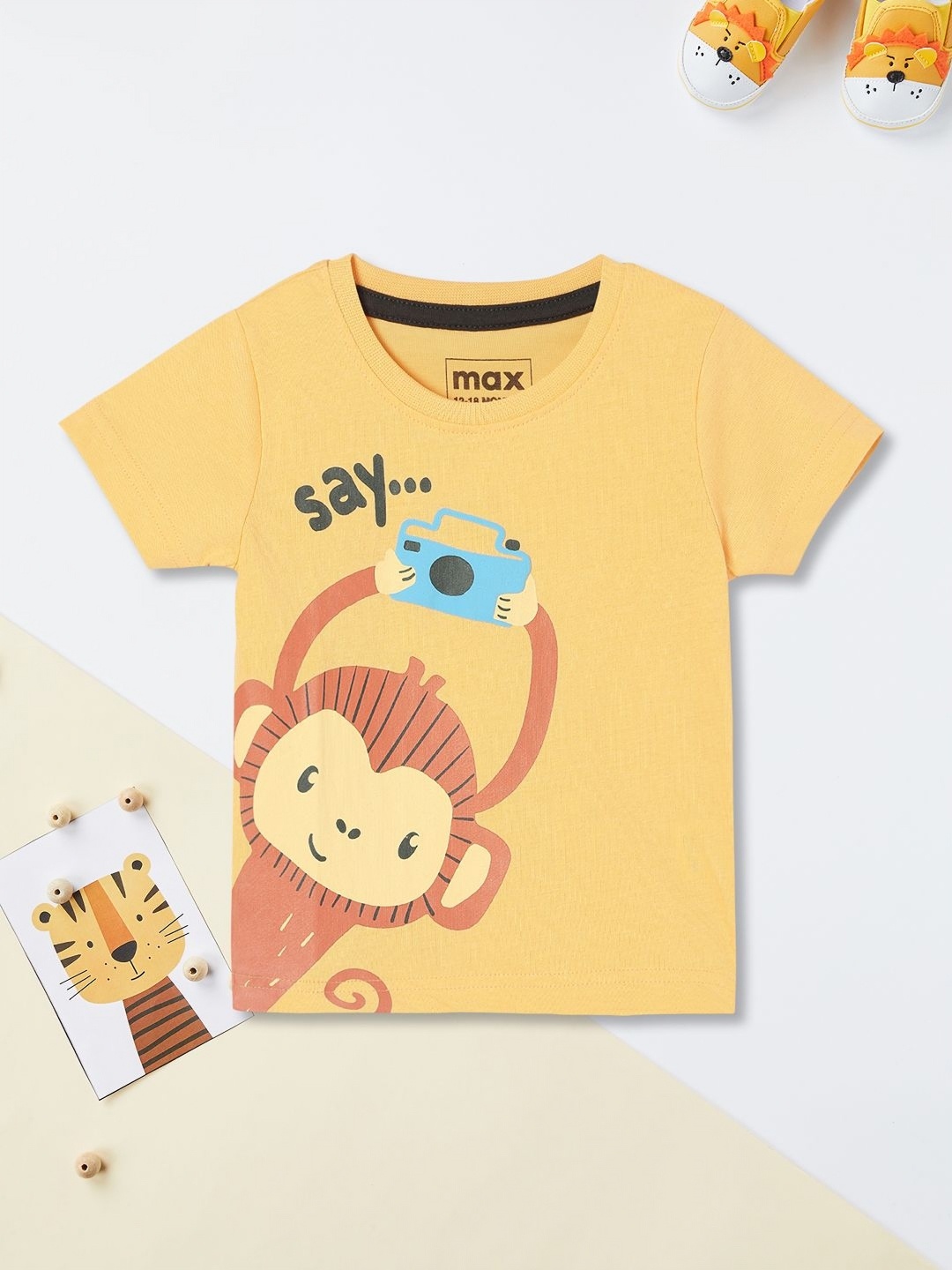 

max Boys Graphic Printed Round Neck Cotton T-shirt, Yellow
