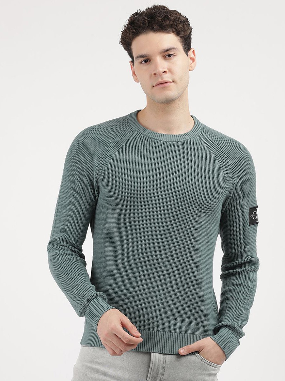 

Calvin Klein Jeans Men Ribbed Cotton Pullover Sweater, Green