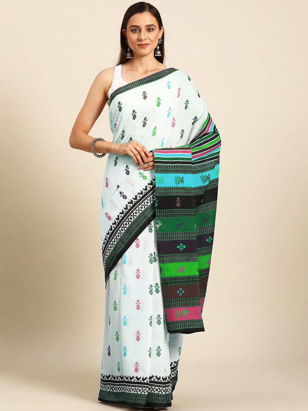 

BUTA BUTI Women Pure Cotton Printed Saree, White