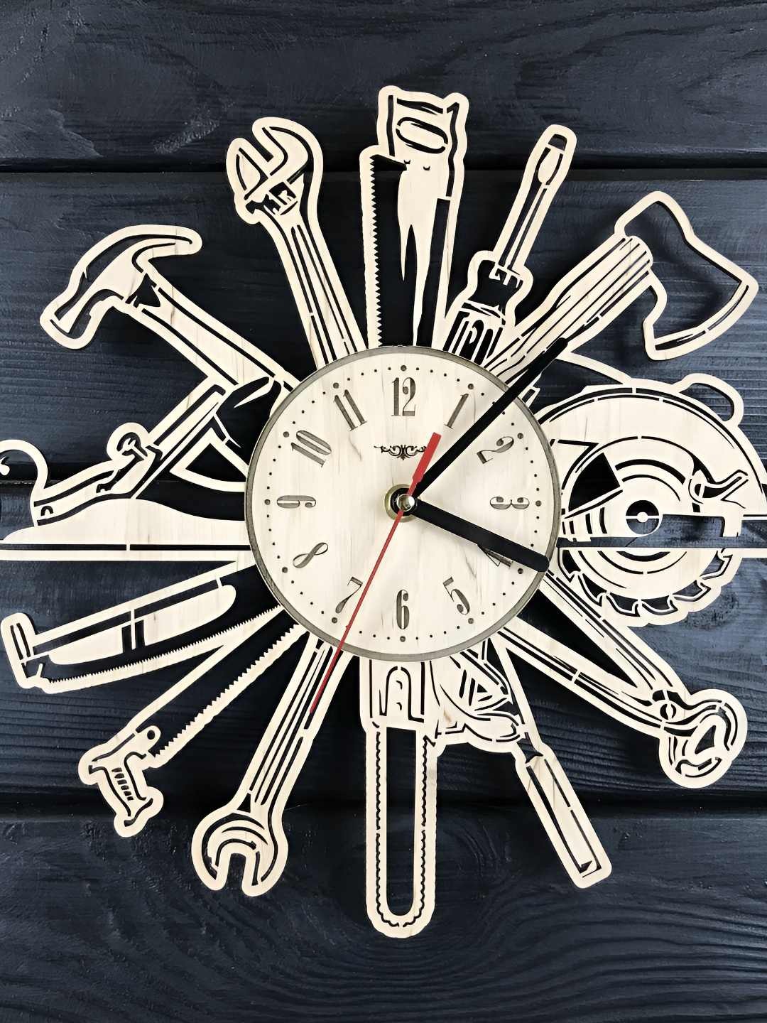 

QEZNEF Beige Textured Quirky Analogue Wooden Wall Clock Without Glass
