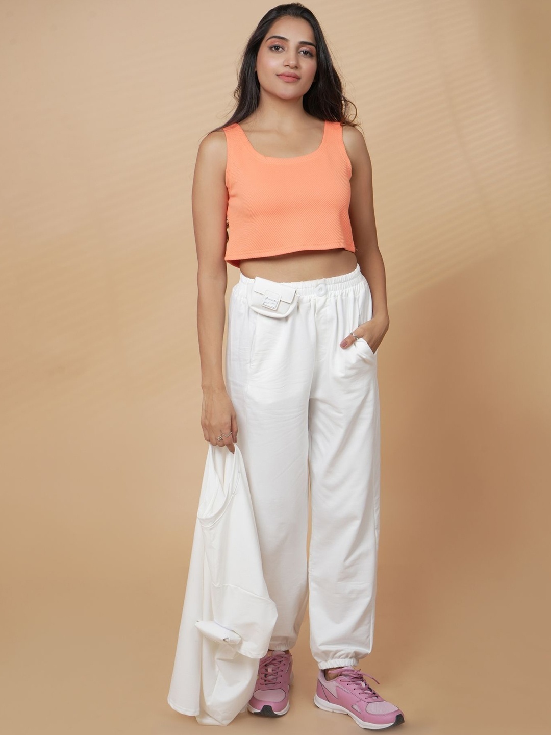 

ANSEE by Addery Round Neck T-Shirt & Joggers With Tee, White