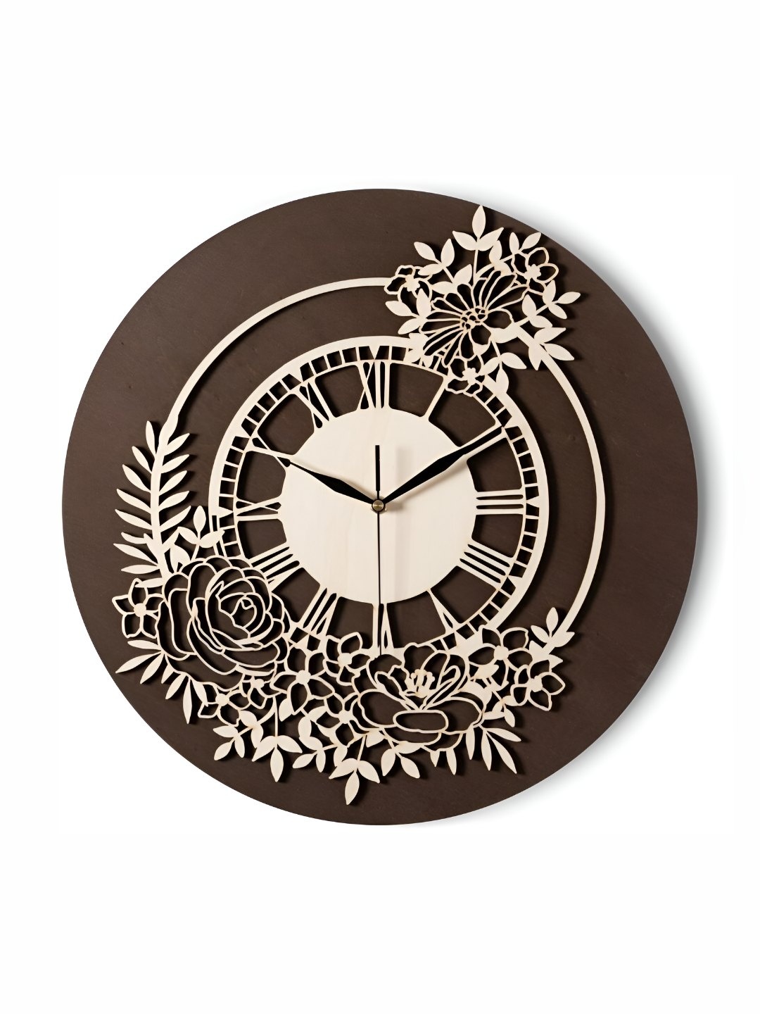 

QEZNEF Brown & Beige Printed Contemporary Wooden Round Wall Clock