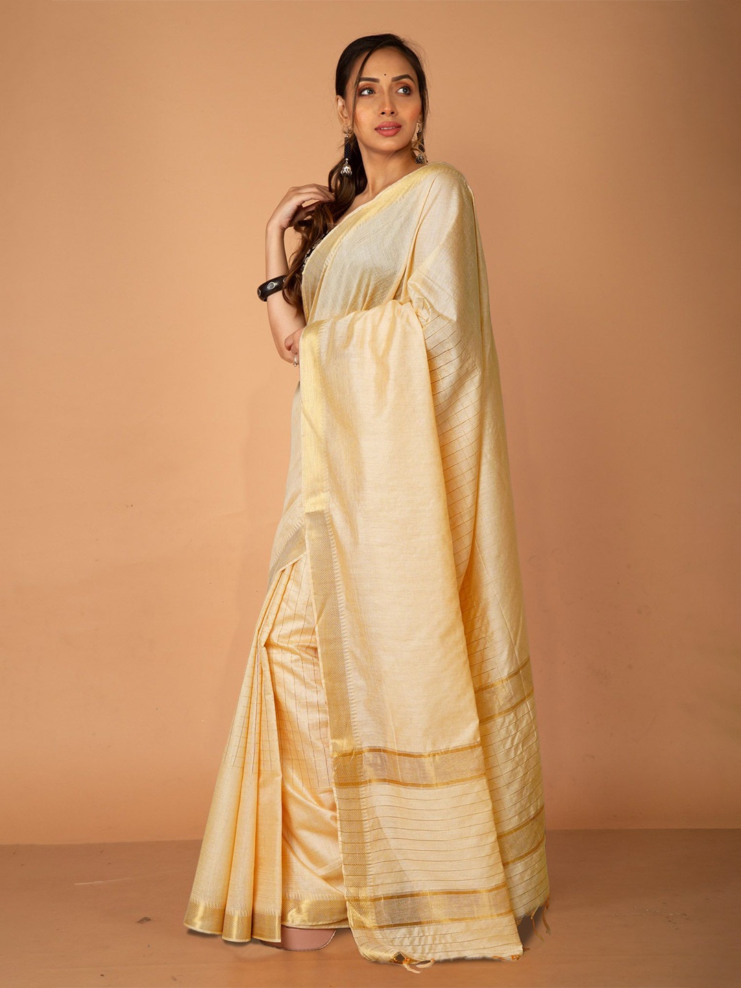 

Unnati Silks Woven Design Silk Cotton Handloom Chanderi Saree, Cream