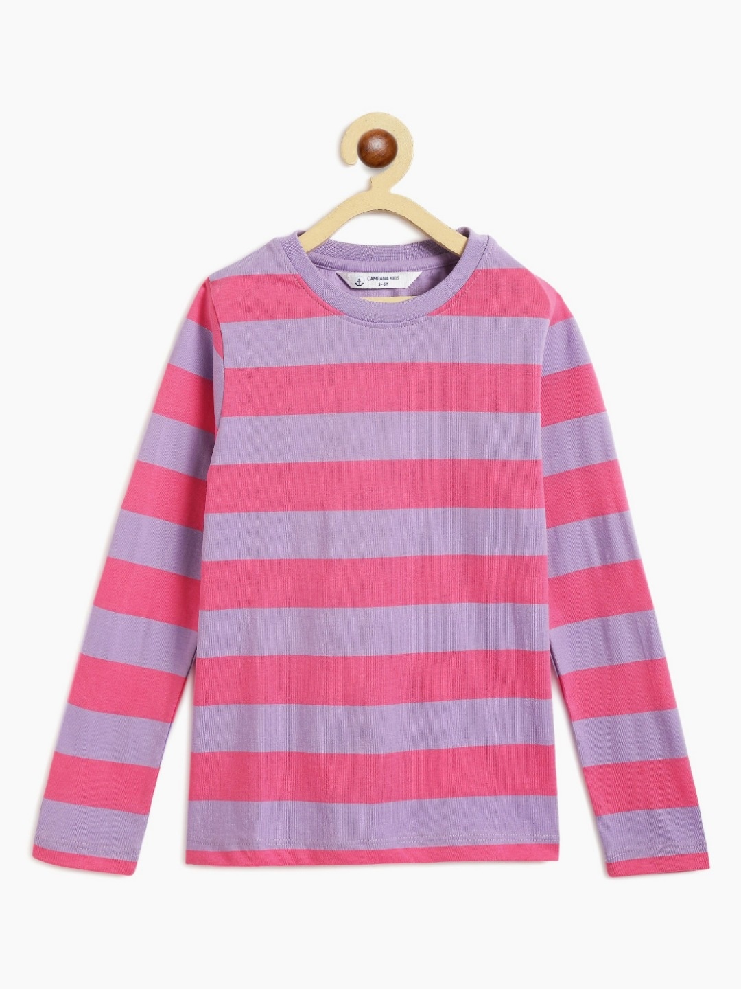 

Campana Girls Striped Round Neck Cotton T-shirt, Purple