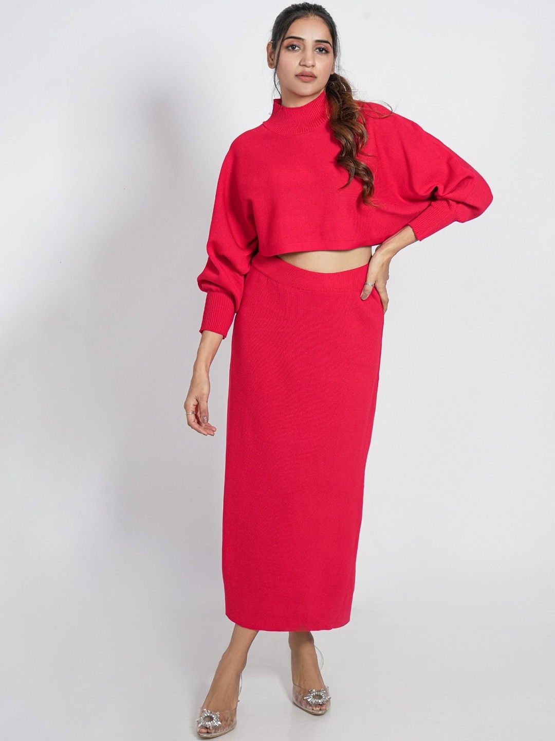 

ANSEE by Addery High Neck Sweatshirt With Skirt, Red