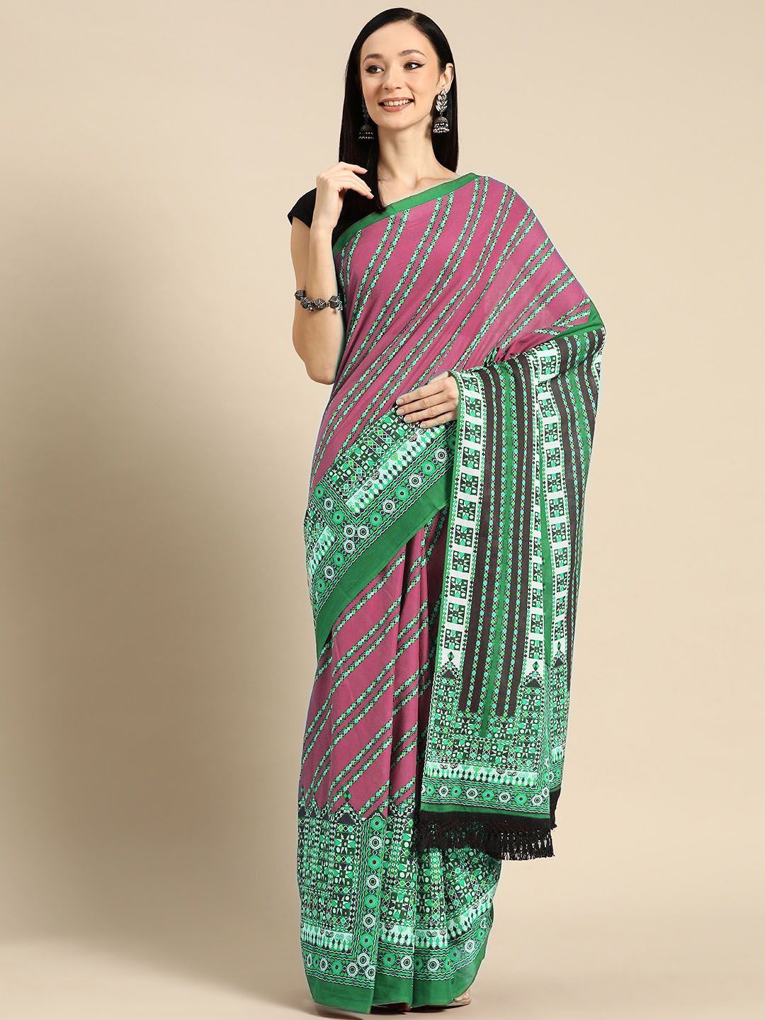 

BUTA BUTI Floral Pure Cotton Printed Saree, Green