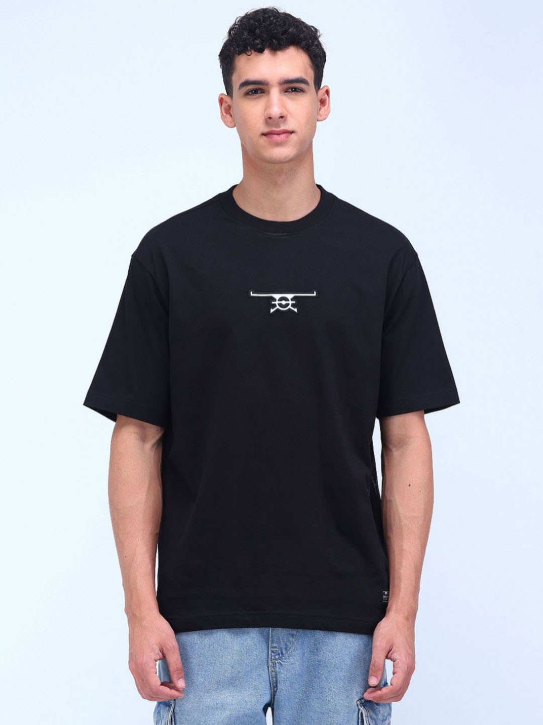 

Flying Machine Men Typography Printed Round Neck Cotton Relaxed Fit T-shirt, Black