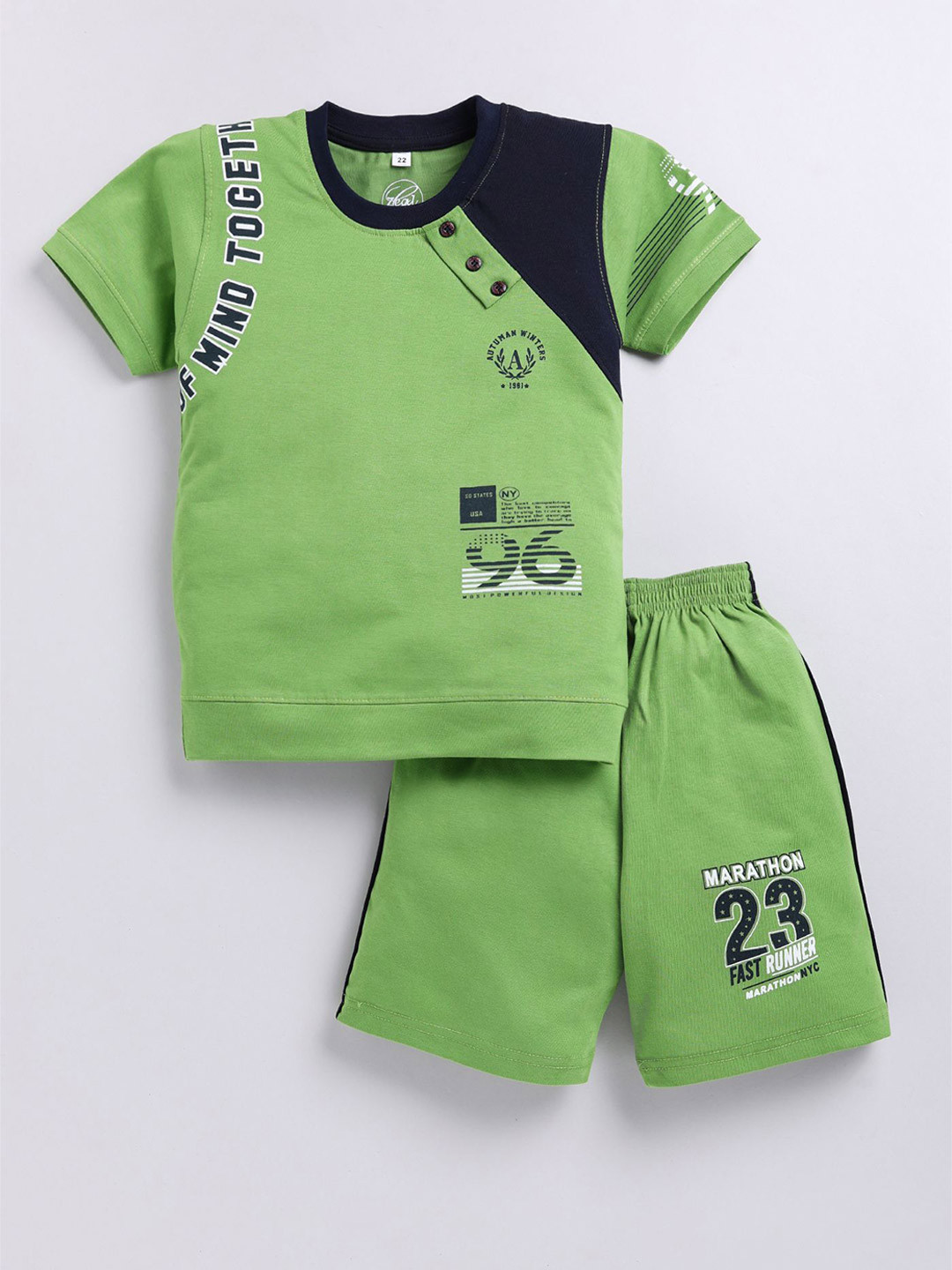 

Zeal Boys Printed Round Neck Pure Cotton T-shirt with Shorts, Green