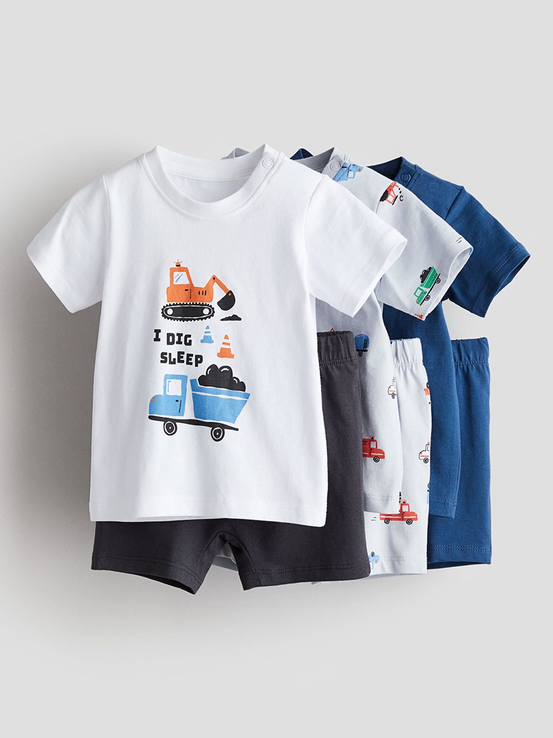

H&M Infant Boys Pack Of 3 Printed Pure Cotton Night Suits, White