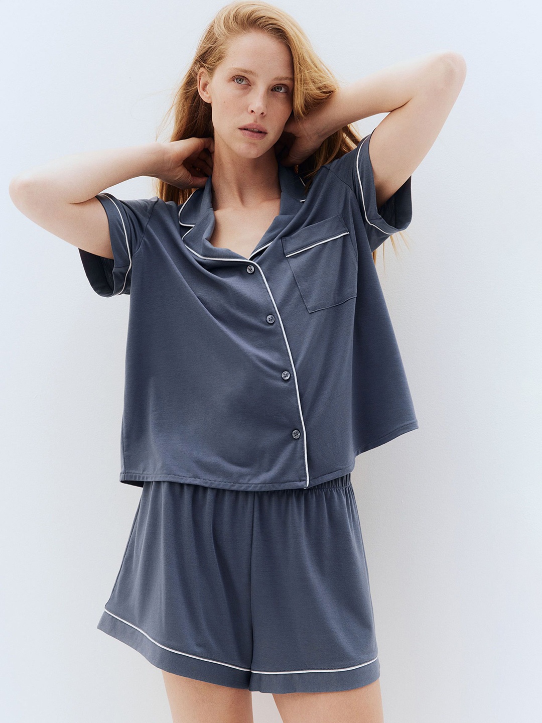 

H&M Pyjama Shirt & Shorts, Blue