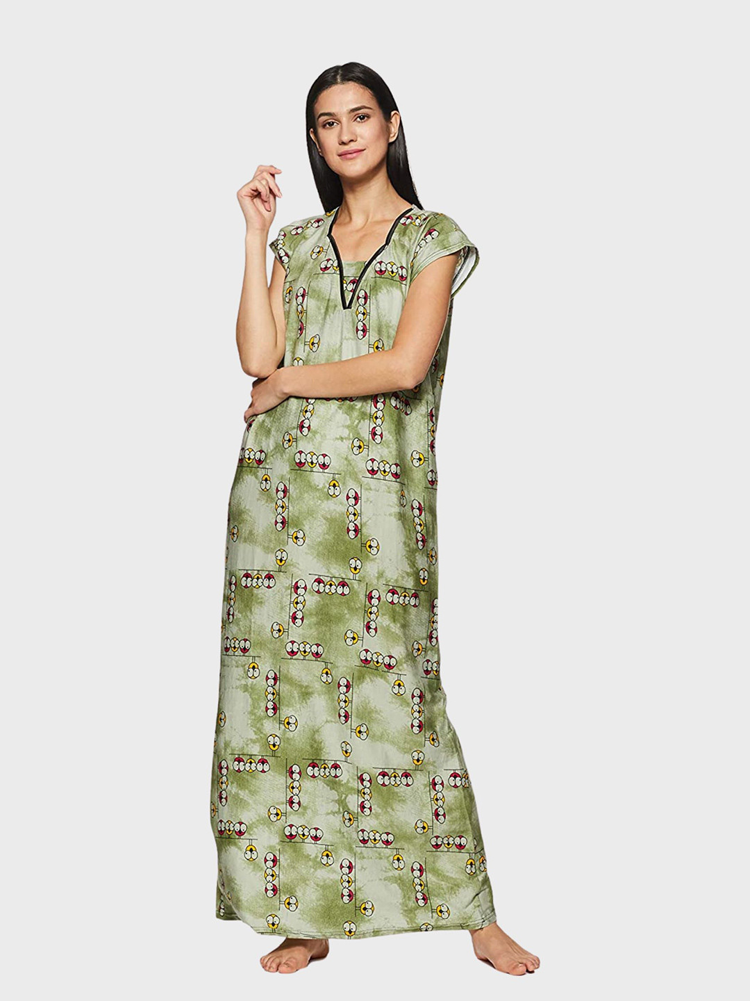 

Fabme Women Printed Maxi Nightdress, Green