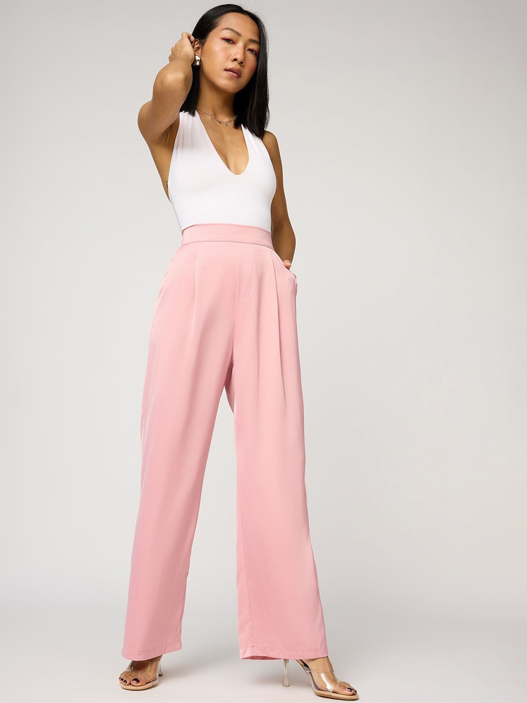 

FREAKINS Women Satin Straight Korean Pant, Pink