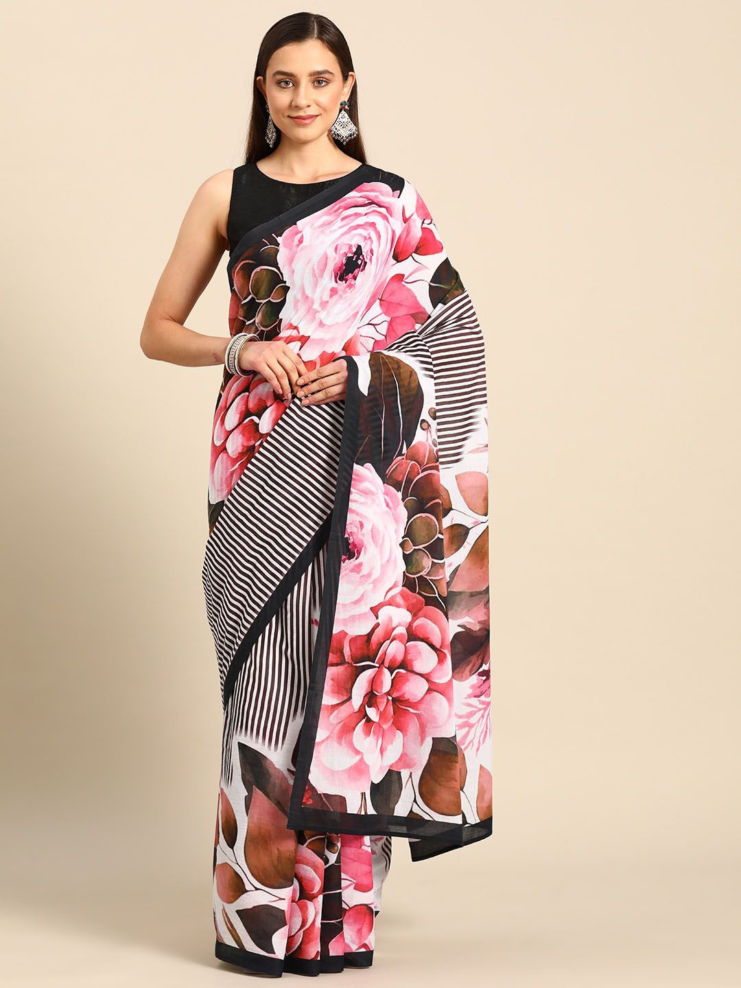 

BUTA BUTI Women Pure Cotton Floral Printed Saree, Red