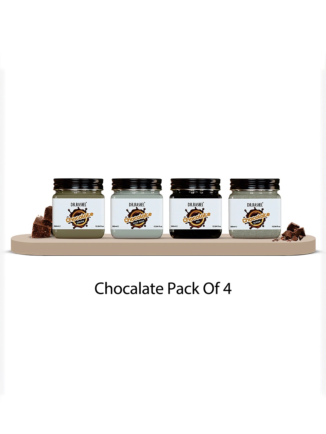 

DR.RASHEL Set Of 4 Chocolate Cream, Face Pack, Gel & Scrub 380 ml Each, Black