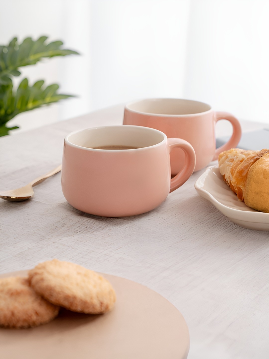 

haus & kinder Set of 2 Pink Solid Ceramic Glossy Cups
