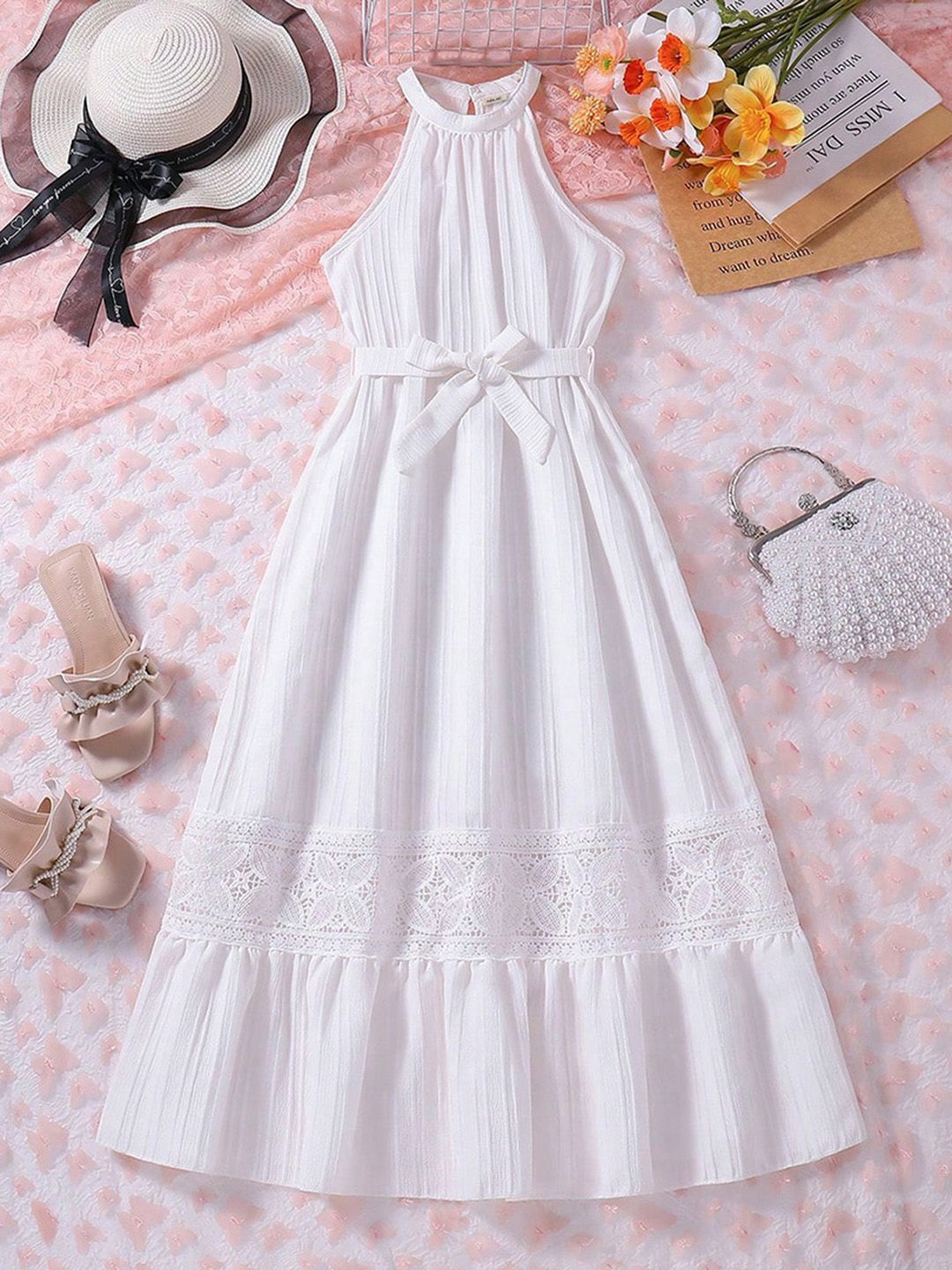 

INCLUD Girls Halter Neck Maxi Dress, White