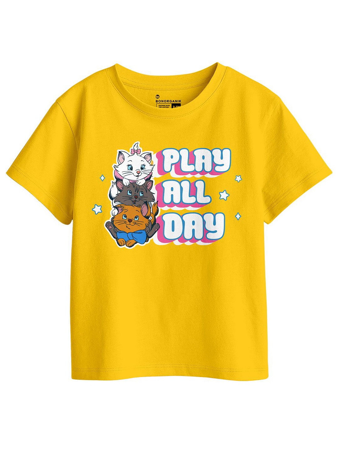 

BonOrganik Girls Graphic Printed Round Neck Cotton T-shirt, Yellow