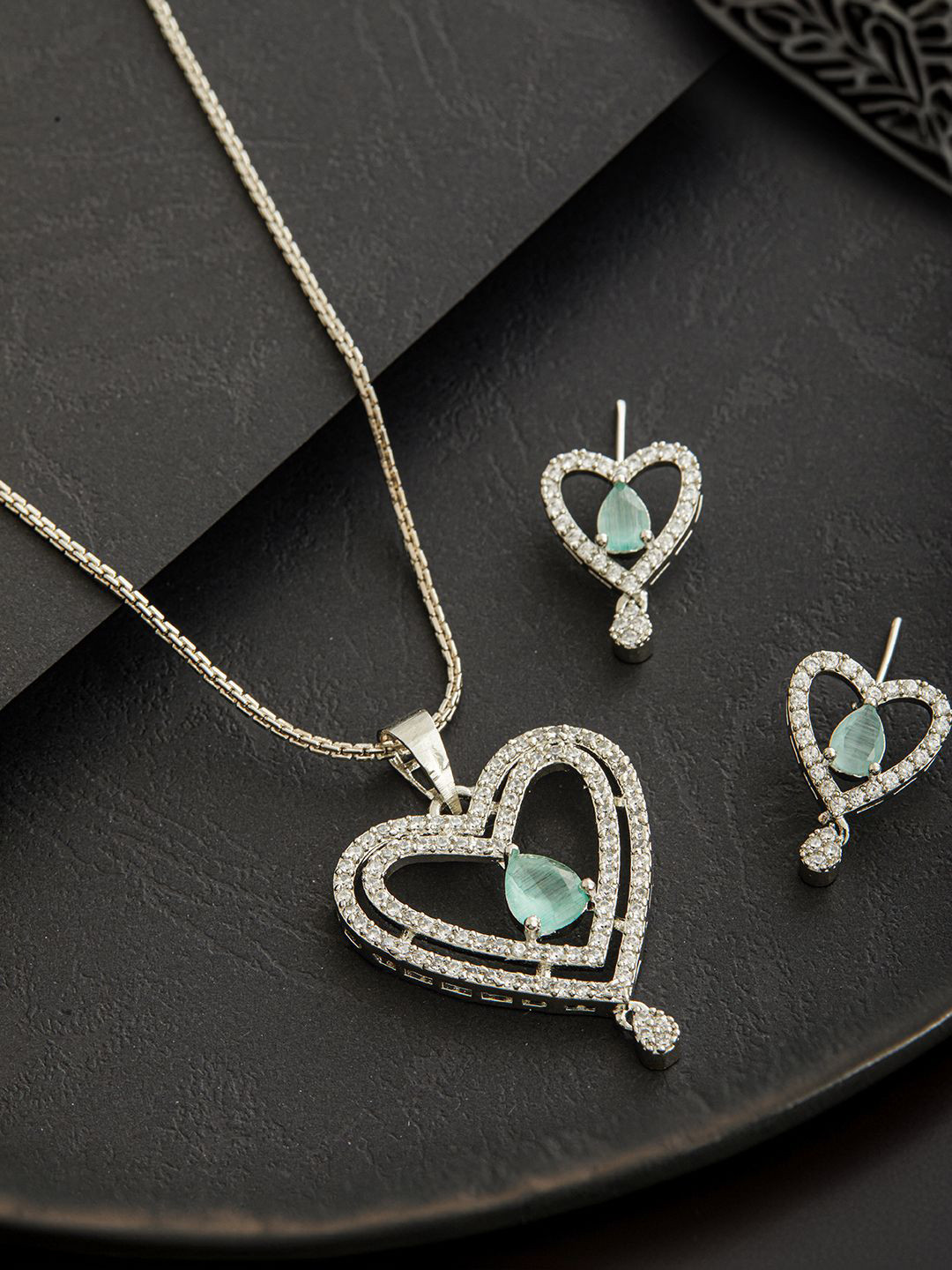 

Jazz and Sizzle Rhodium-Plated American Diamond Studded Jewellery Set, Silver