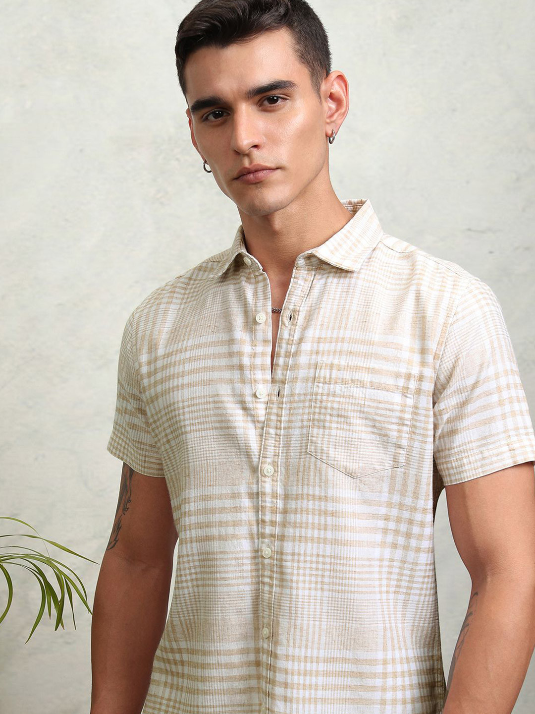 

Highlander Men Natural Yarn Checked Casual Shirt, Beige