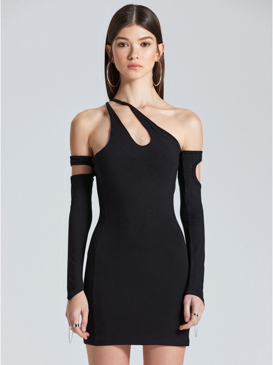 

ZOMODA Women Solid One Shoulder Bodycon Mini Dress, Black