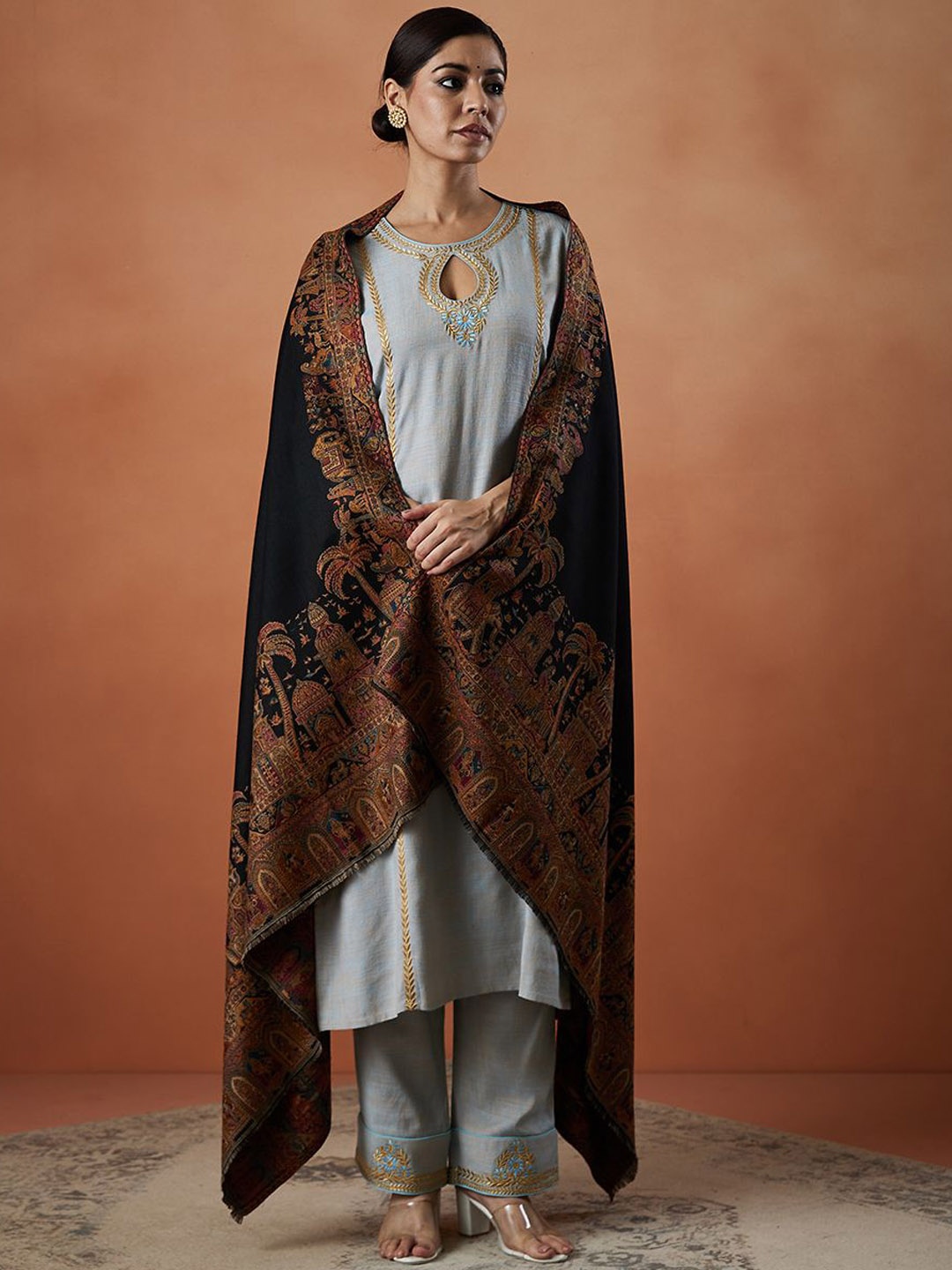 

Pashmoda Paisley Woven Design Shawl, Black