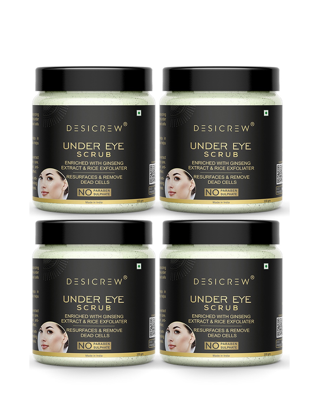 

Desi Crew Set Of 4 Under Eye Scrub With Ginseng Extract - 100 g Each, Off white