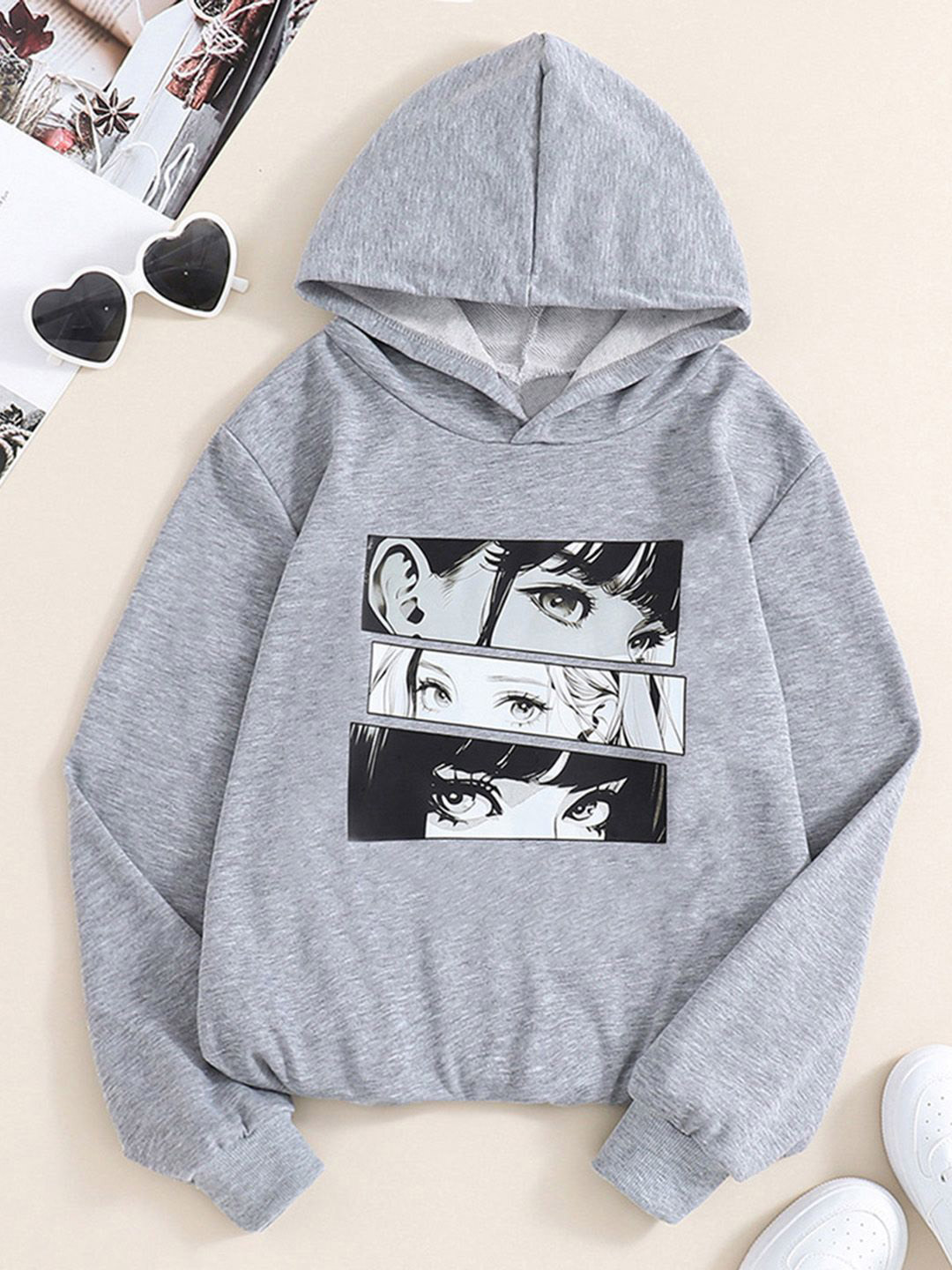 

INCLUD Boys Graphic Printed Hood Cotton Pullover Sweatshirt, Grey