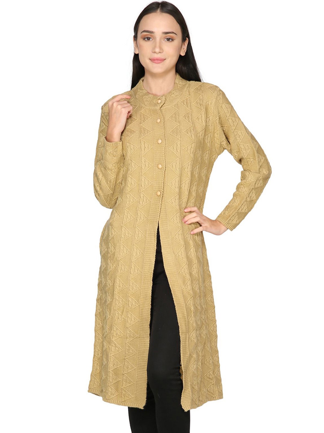 

HAUTEMODA Women Cable Knit Woollen Cardigan, Beige