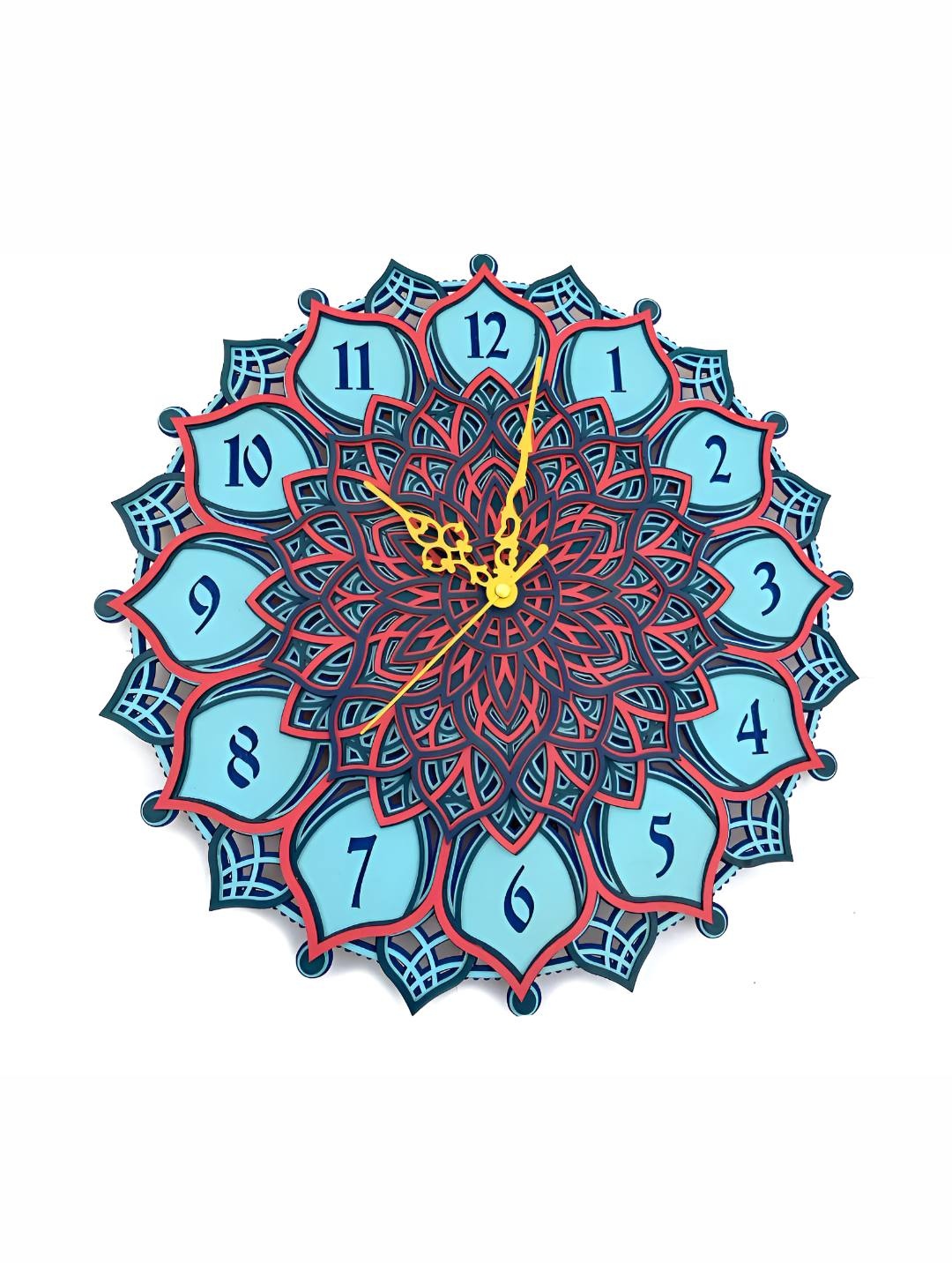 

QEZNEF Blue & Red Printed Floral Analogue Wooden Wall Clock Without Glass