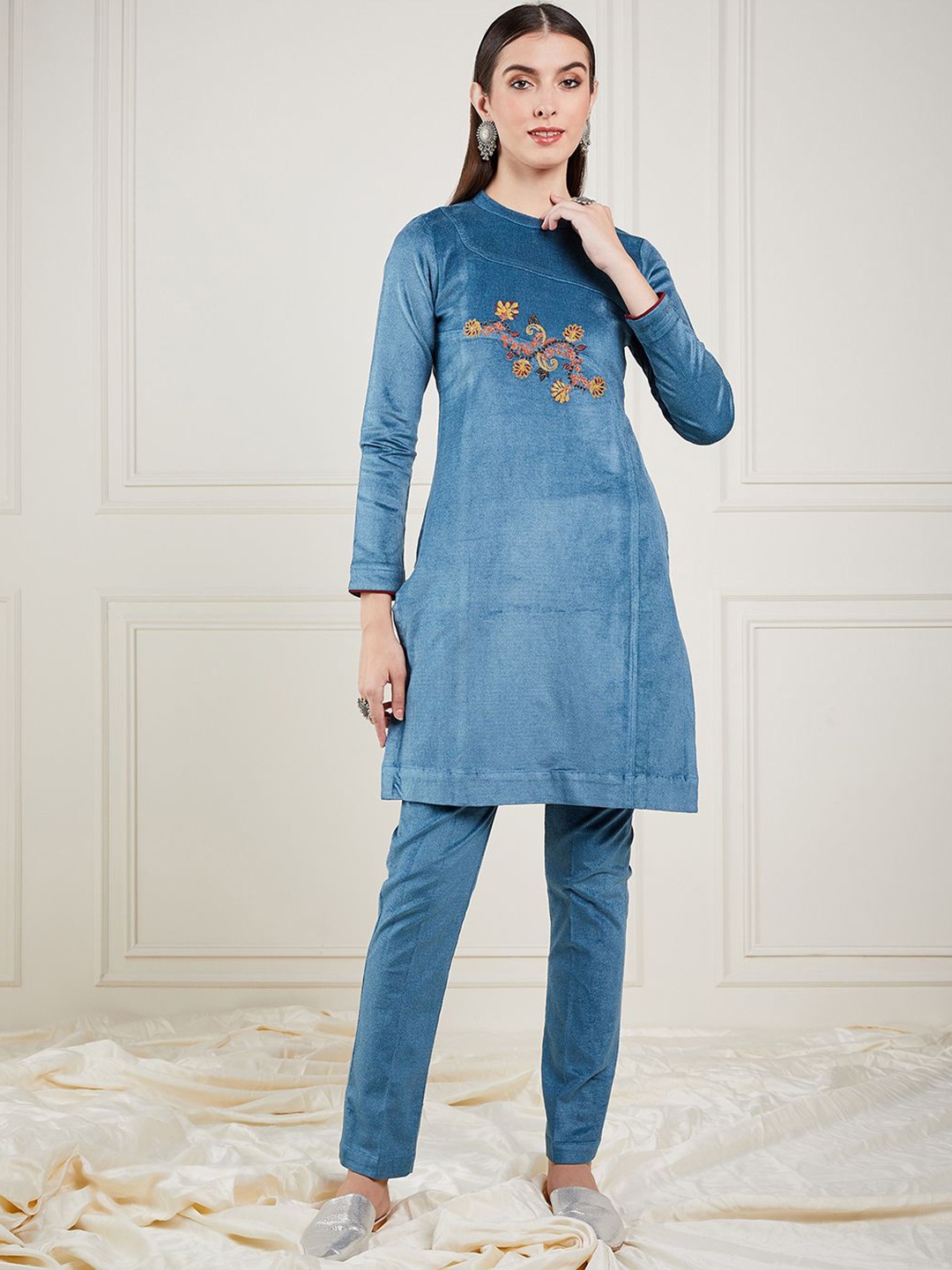 

STADO Floral Embroidered Tunic & Trouser, Teal